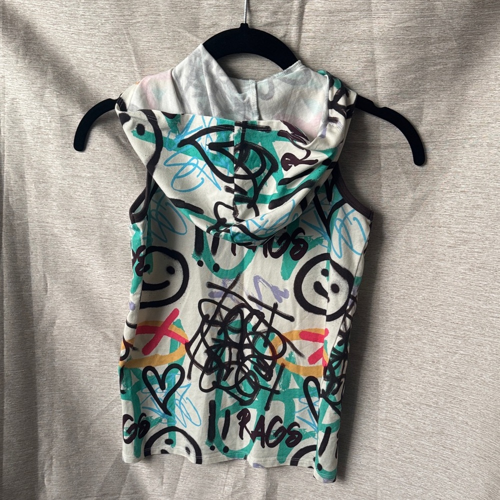Rags Kids Graffiti Print Hooded Tank Top - White/Teal - Picture 4 of 4